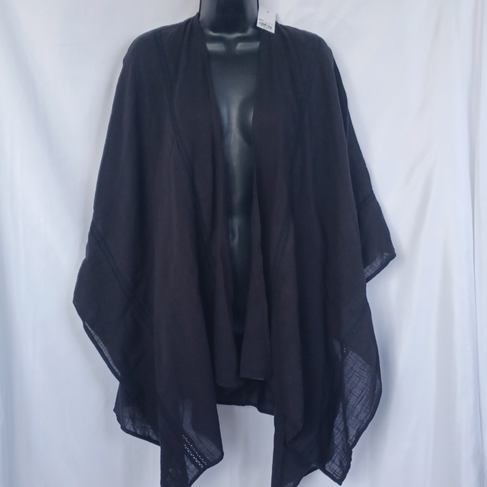 Sonoma, cotton shrug, cover up, one size, Black crochet trim